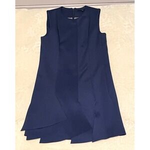 Tibi New York Navy Blue Sleeveless Tiered Hem Scuba Mini Dress Sheath Size 4